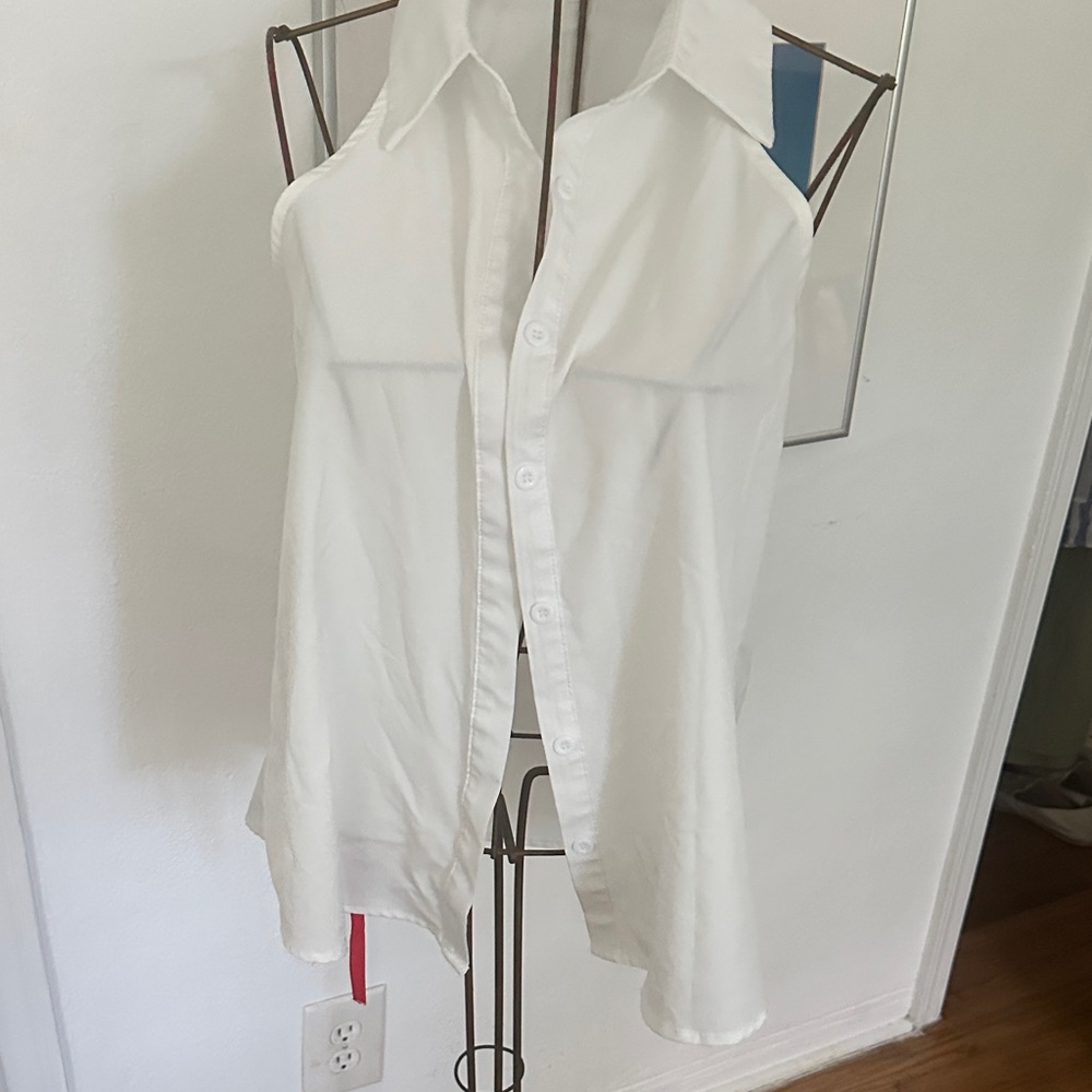 White Sleeveless Button-Up Shirt
